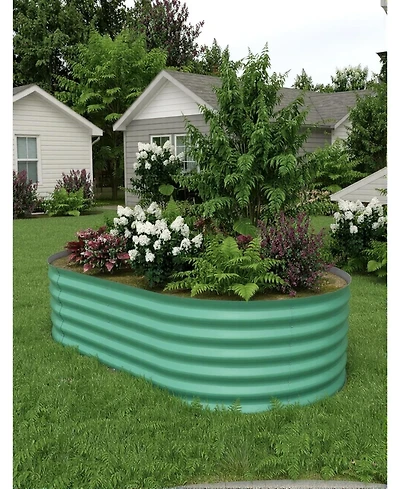 Xo 8x4x1.5FT Oval Raised Garden Bed, 0.6mm Galvanized Steel Planter Box, Weatherproof Outdoor Garden Bed for Vegetables Herbs Flowers