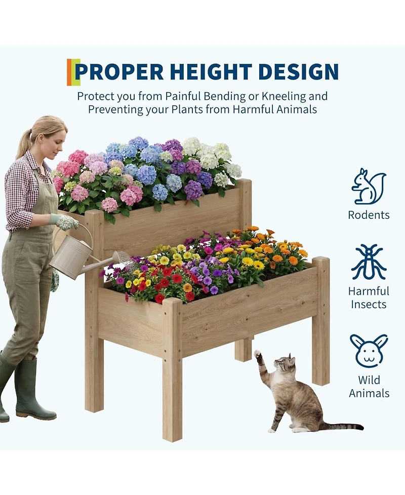 Xo 34x34x29 in 2-Tier Wooden Raised Garden Bed with Legs, Elevated Planter Box with Drainage, 352 lbs Capacity