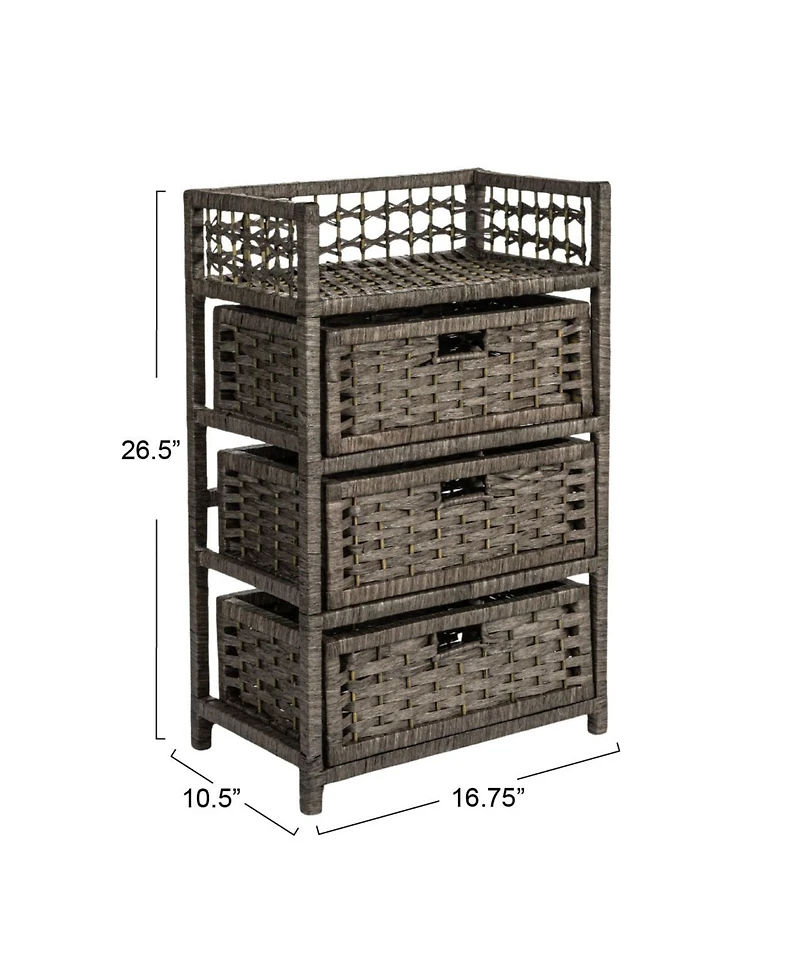 Household Essentials 3-Drawer Storage Organizer Unit with Top Shelf and Cutout Handles