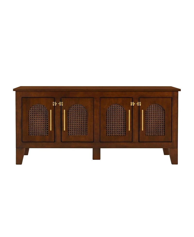 6thdruple Rattan Decor Dog Crate Walnut Rubber Wood Cabinet Furniture with Doors for Living Room