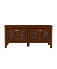 6thdruple Rattan Decor Dog Crate Walnut Rubber Wood Cabinet Furniture with Doors for Living Room