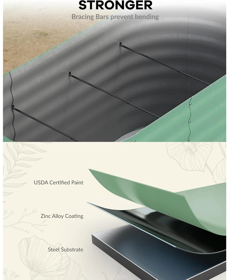 Xo 4x2x2FT Oval Raised Garden Bed, 0.6mm Galvanized Steel Planter Box, Weatherproof Outdoor Garden Bed for Vegetables Herbs Flowers