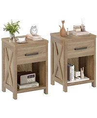 Gymax 2PCS Nightstand Sofa Side Table Rustic End Table w/Drawer Shelf for Living Room
