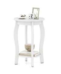 Gymax 2-Tier Round End Table Narrow Sofa Side Nightstand with Storage Shelf and Wood Legs