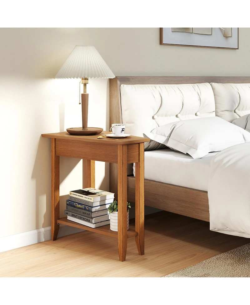Gymax 2-Tier End Table Irregular Narrow Sofa Side Nightstand w/ Storage Shelf