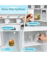 Gymax Wooden Kitchen Playset with Lights Sounds Interactive Features Storage Accessories