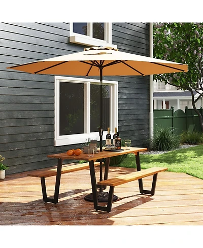 Gouun Outdoor Acacia Wood Picnic Table Set with Tilting Umbrella and Resin Base