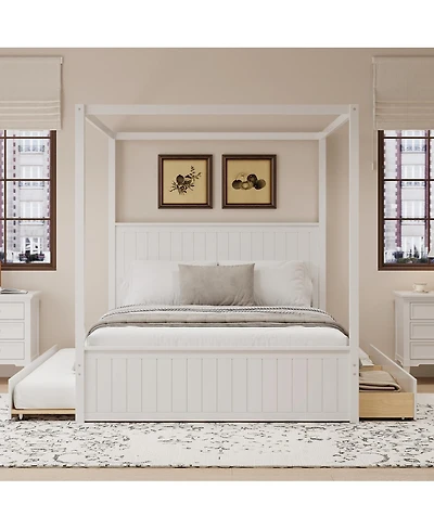 Streamdale Furniture Queen Canopy Platform Bed with Trundle and 3 Storage Drawers