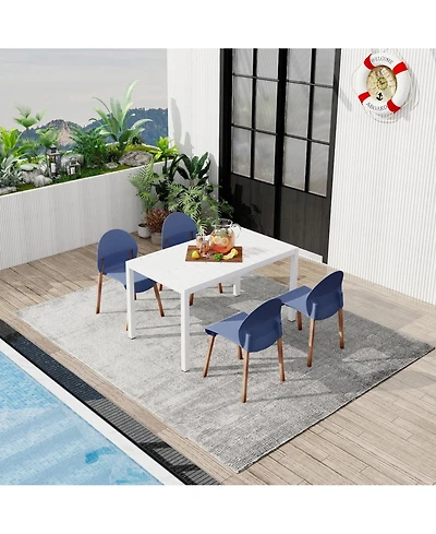 Mondawe 5-Piece Outdoor Dining Set - 55 Inch Table with 4 Wood Legs and Pp Chairs
