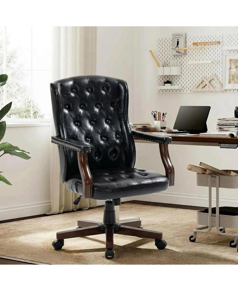 gaomon Ergonomic Executive Office Chair - 350LBS Capacity - 7.6-Inch Thick Cushion - Leather Wingback, Sturdy Wood Base