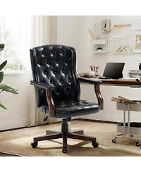 gaomon Ergonomic Executive Office Chair - 350LBS Capacity - 7.6-Inch Thick Cushion - Leather Wingback, Sturdy Wood Base