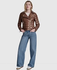Dkny Jeans Women's Moto Style Lightweight Puffer Jacket