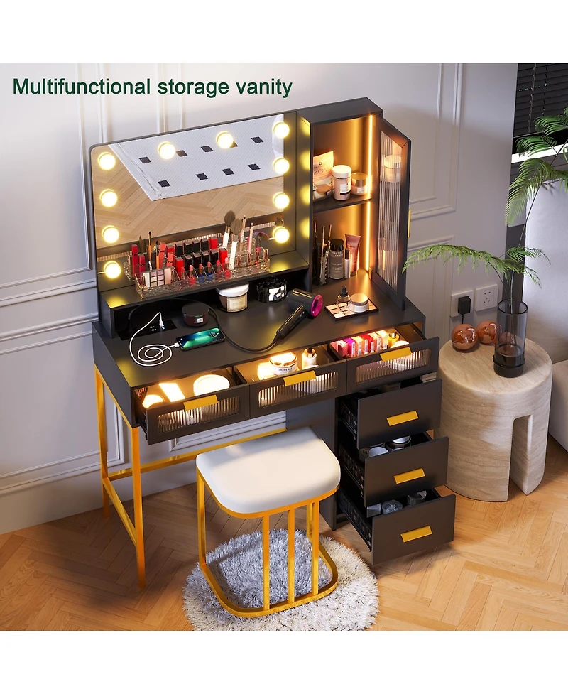 Vlsrka Vanity Desk with Hollywood Mirror and Led Lights