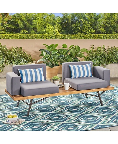 Mondawe Outdoor Wood 2-Seater Sofa with Metal Legs - Patio Garden Seating