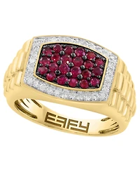 Effy Collection Men's Diamond (1/3 ct. t.w.) & Ruby (1/3 ct. t.w.) Ring in 14k Yellow Gold