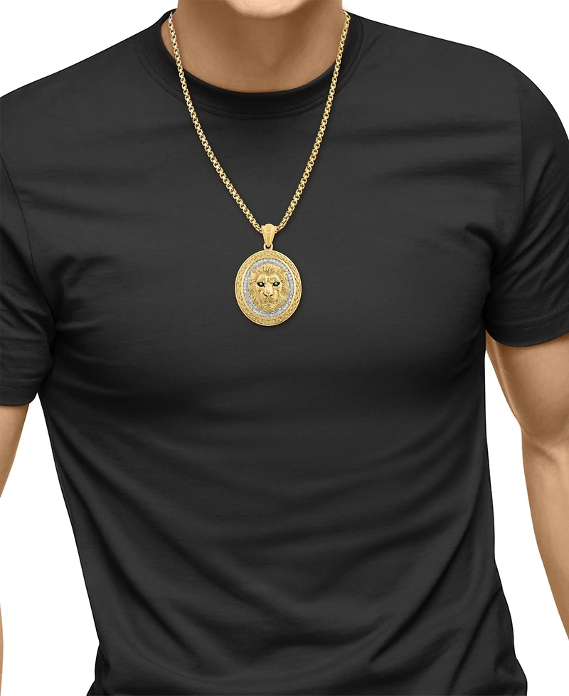 Effy Collection Men's Diamond (1/3 ct. t.w.) & Tsavorite (0.01 ct. t.w.) Pendant Necklace in 14k Gold-Plated Sterling Silver