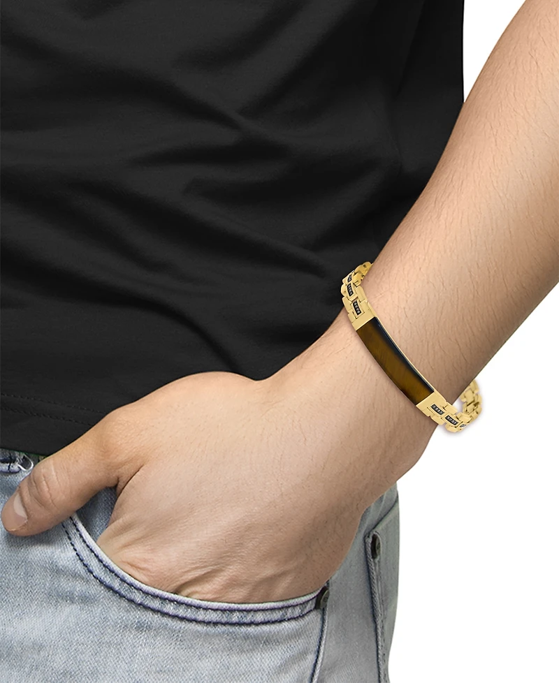 Effy Collection Men's Black Spinel (3/8 ct. t.w.) & Onyx (12x37mm) Bracelet in 14k Gold-Plated Sterling Silver