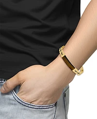 Effy Collection Men's Black Spinel (3/8 ct. t.w.) & Onyx (12x37mm) Bracelet in 14k Gold-Plated Sterling Silver