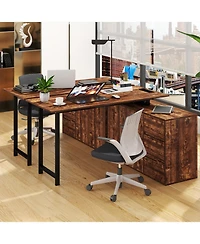 Slickblue L Shaped Computer Desk with File Cabinet and Integrated Power Outlet
