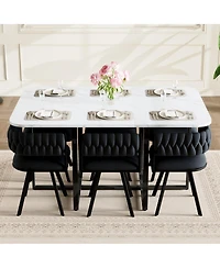 Streamdale Furniture 7-Piece Faux Marble Dining Set with 6 Velvet Chairs