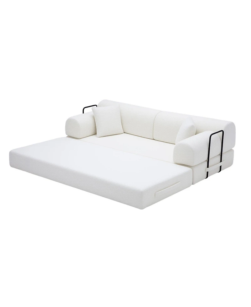 Clihome Convertible Sleeper Sofa Bed, Corduroy Folding Mattress Couch with Fixed-Shape Frame, Floor Lounge for Living Room Bedroom