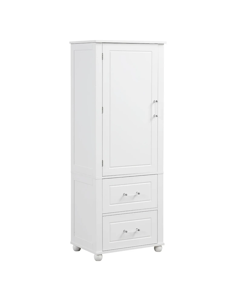 sumyeg Tall Bathroom Storage Cabinet with 2 Drawers and Adjustable Shelf Freestanding Organizer