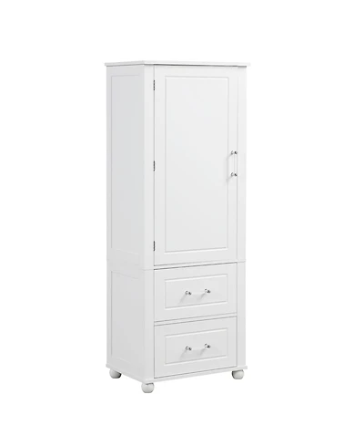 sumyeg Tall Bathroom Storage Cabinet with 2 Drawers and Adjustable Shelf Freestanding Organizer