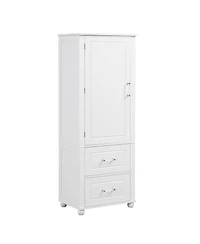 sumyeg Tall Bathroom Storage Cabinet with 2 Drawers and Adjustable Shelf Freestanding Organizer