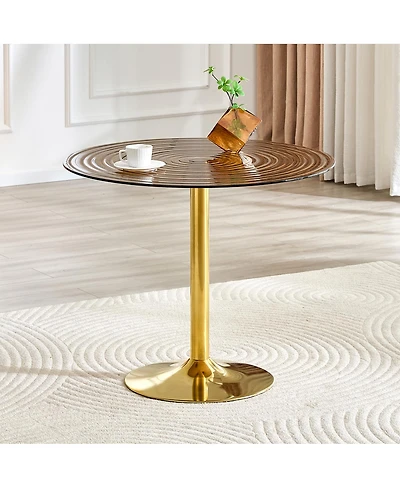 Streamdale Furniture 35" Luxury Glass Round Table with Metal Pillar