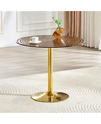 Streamdale Furniture 35" Luxury Glass Round Table with Metal Pillar