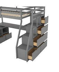 Streamdale Furniture Loft Bed with 7 Drawers 2 Shelves and Desk
