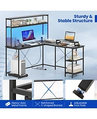 Slickblue L Shaped Gaming Desk with Hutch Monitor Stand and Led Strip