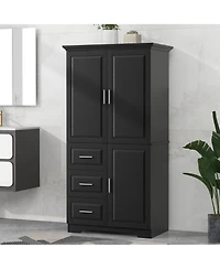 sumyeg Tall Storage Cabinet with Doors and 3 Drawers for Bathroom, Office or Home Organization