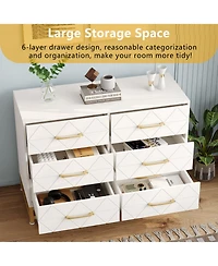 homfan 6-Drawer Dresser with Fabric Bins, Rattan Accent Storage Tower Tv Stand for 40" Tv, Bedroom, Closet, Hallway Organizer