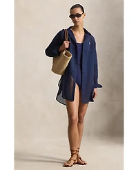 Polo Ralph Lauren Women's Navy Blue Boyfriend Shirt Swimsuit Cover Up