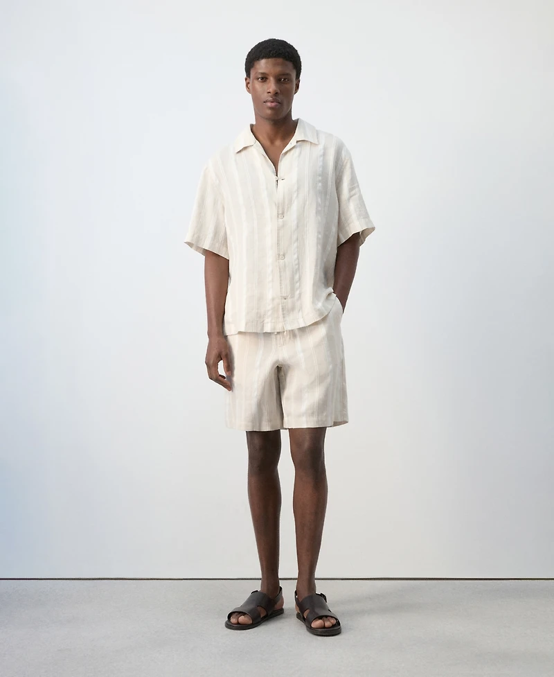 Mango Men's Striped Linen-Blend 8.54" Bermuda Shorts