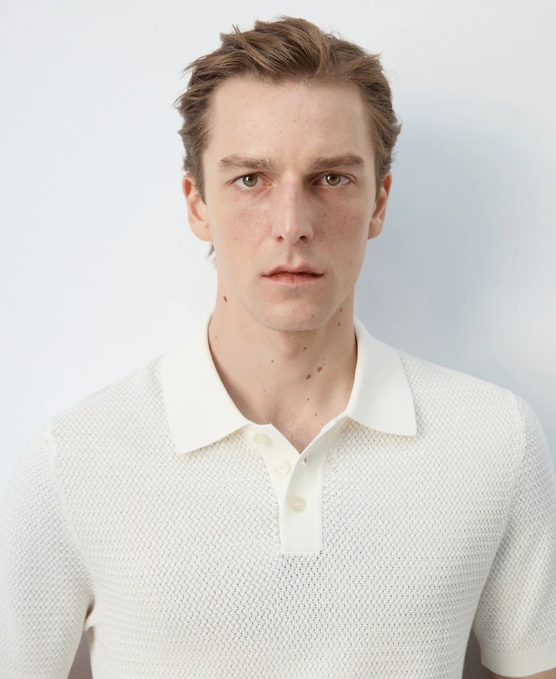 Mango Men's Fine-Knit Ribbed Cotton Polo Shirt