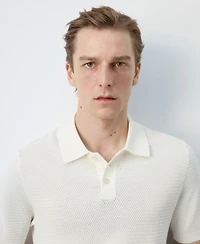 Mango Men's Fine-Knit Ribbed Cotton Polo Shirt