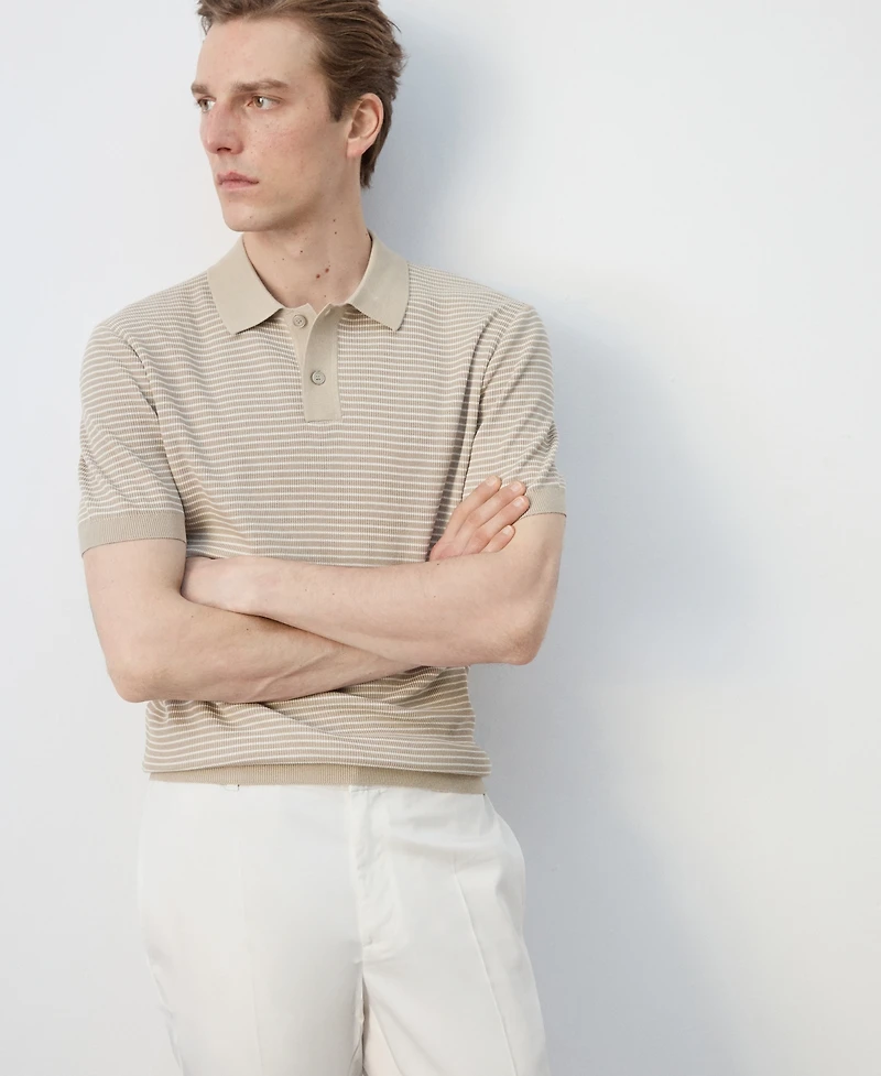 Mango Men's Striped Knit Cotton Polo Shirt