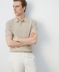 Mango Men's Striped Knit Cotton Polo Shirt