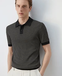 Mango Men's Striped Knit Cotton Polo Shirt