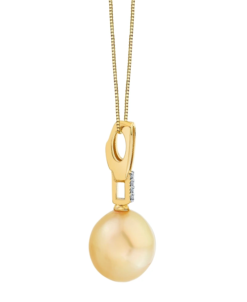 Cultured Golden South Sea Pearl (9mm) & Diamond Accent Pendant Necklace in 10k Yellow Gold, Macy's Exclusive