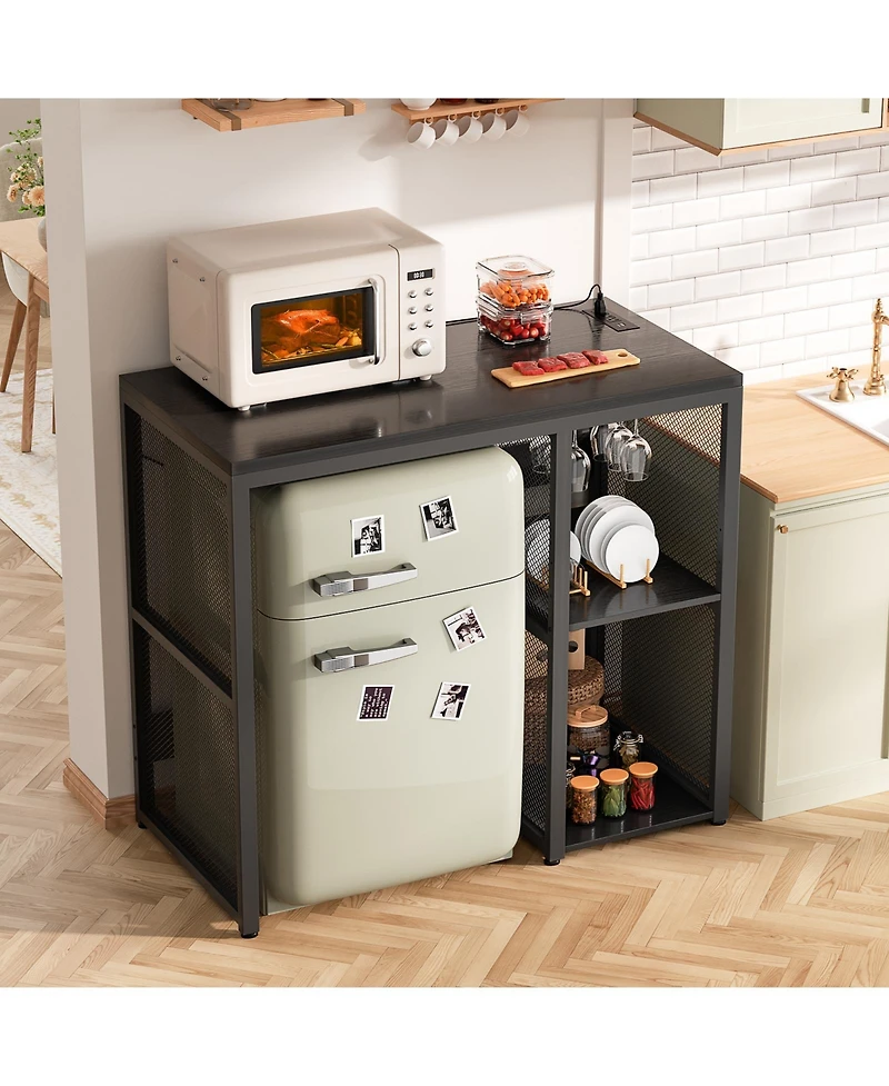 Aheaplus Coffee Bar Cabinet with Mini Fridge Space, Buffet Sideboard Charging Station
