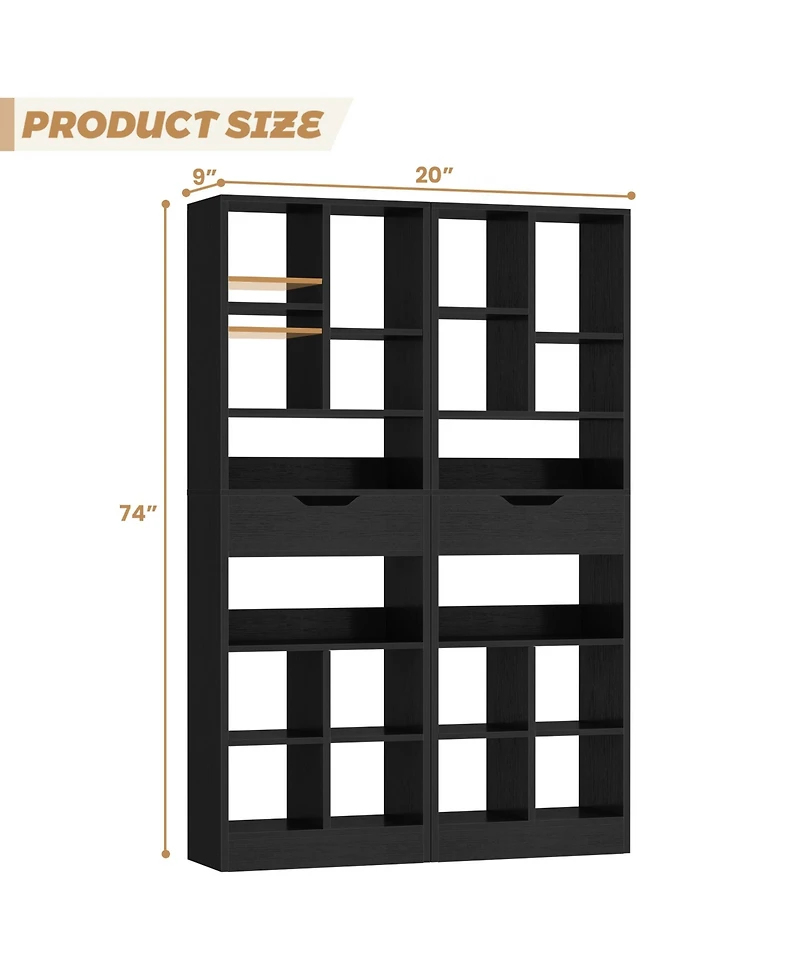 Aheaplus Freestanding 6-Tier Bookshelf with Drawer, 73.6" Decorative Shelf Cube Storage