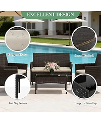 gaomon Patio Rattan Set with Glass Table Wicker and Cushions