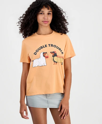 Love Tribe Juniors' Double Trouble Dog Crewneck Tee