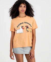 Love Tribe Juniors' Double Trouble Dog Crewneck Tee