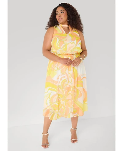 Ashley Stewart Women's Keyhole Floral Print Midi Dress
