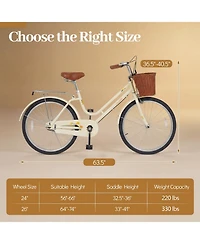 Gymax 24-Inch Beach Cruiser Bike w/Adjustable Seat Woven Basket and Rear Rack