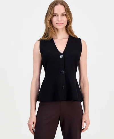 Anne Klein Women's V-Neck Button-Front Peplum Vest